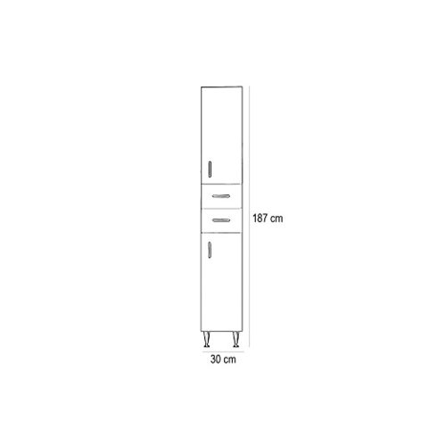 Bianca Plus 30 magas szekrény 2 ajtóval, 2 fiókkal, sonoma tölgy színben, jobbos