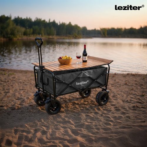 Összecsukható prémium kerti strandkocsi asztallal szürke