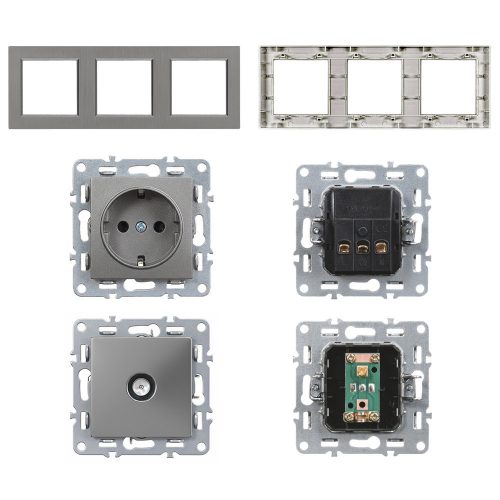 Nova III kettő dugalj TV csatlakozóval szürke szálcsiszolt kerettel