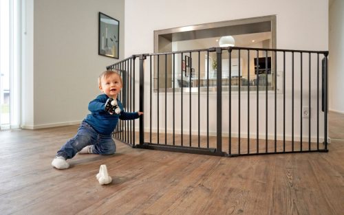 Biztonsági korlát 5 paneles 60 cm fém fekete