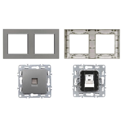 Nova kettős UTP aljzat RJA-45 szürke szálcsiszolt kerettel