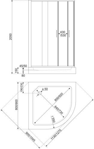 Intro 90 íves zuhanykabin XN tálcával