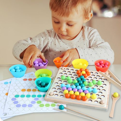 3 az 1-ben fa társasjáték, golyós kirakók, repülős sakk