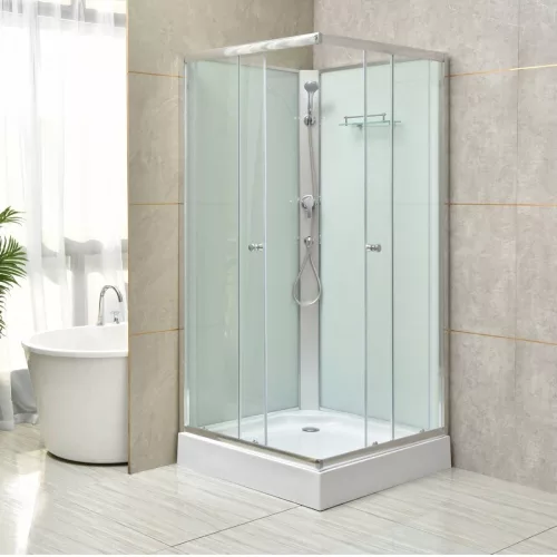 Polo White II 90x90 cm szögletes fehér hátfalas zuhanykabin   zuhanytálcával