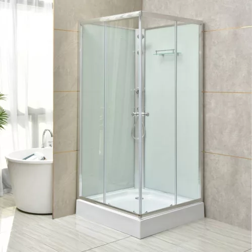 Polo White II 90x90 cm szögletes fehér hátfalas zuhanykabin   zuhanytálcával