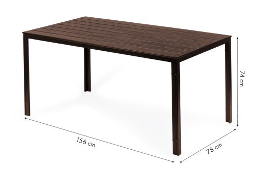 6 személyes kerti asztal 156x78 cm polywood barna