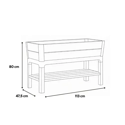 Deco elevated műanyag kerti virágláda alsó polccal 110l
