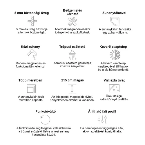 Valerie 80x100 cm szögletes hidromasszázs zuhanykabin