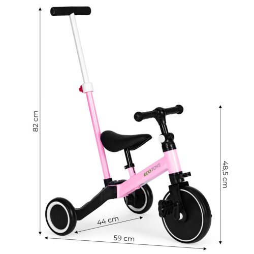 Tricikli tolókarral 2 az 1-ben rózsaszín
