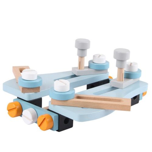 Fa mini szerszámos asztal gyerekeknek 52 darabos