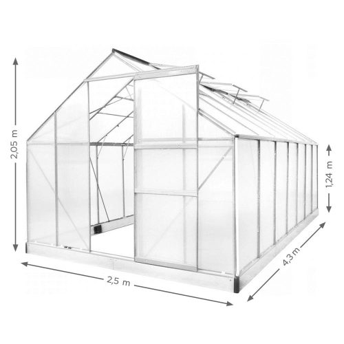 Polikarbonát üvegház 250 x 430 x 124/205 cm