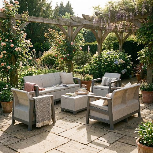 Scandi Big linea duo kerti bútor szett jute tárolós asztallal