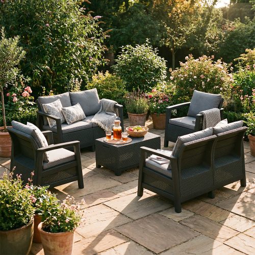 Scandi Box max linea duo kerti bútor szett jute tárolós asztallal