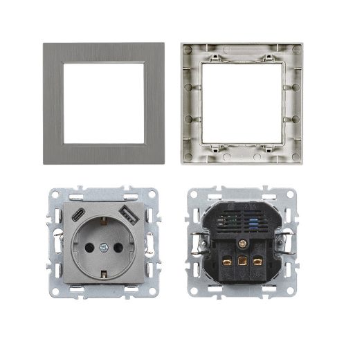Nova csatlakozóaljzat USB csatlakozóval szürke szálcsiszolt kerettel