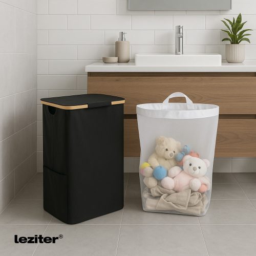 Szennyeskosár 100L fekete 44x33x67 cm