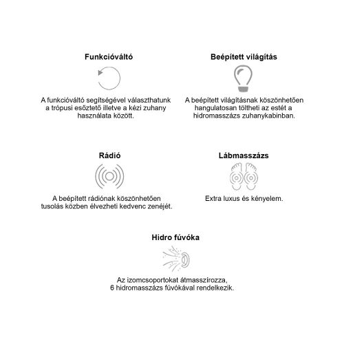 Vital Black 90x90 cm íves hidromasszázs zuhanykabin