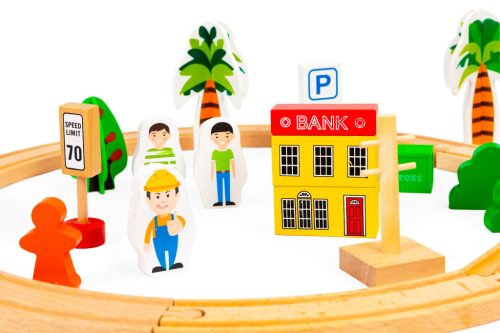 Fából készült vonatkészlet 74 db