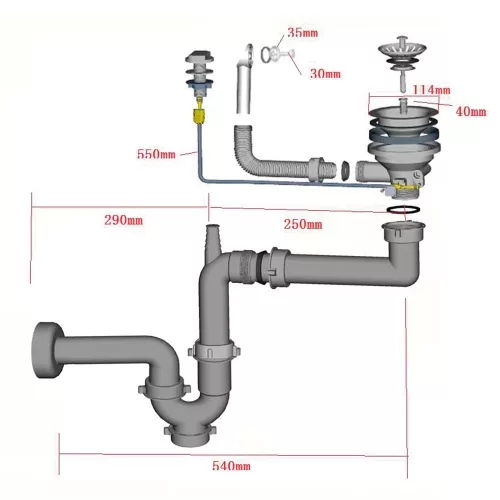 Szifon 1 medencés mosogatóhoz automata leeresztővel