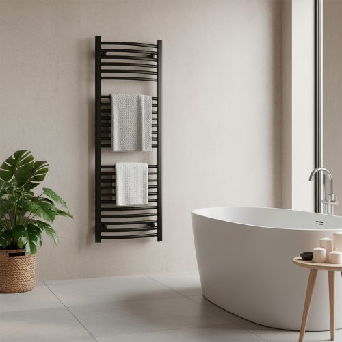 Íves törölközőszárító radiátor 1200x500 mm fekete