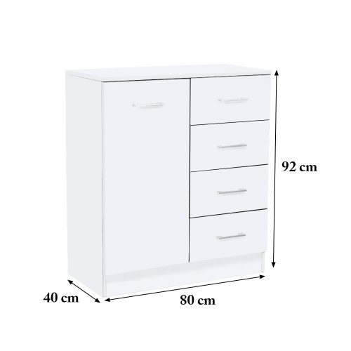 Miami komód 1ajtós 4 fiókos 80x92 cm fehér-fehér