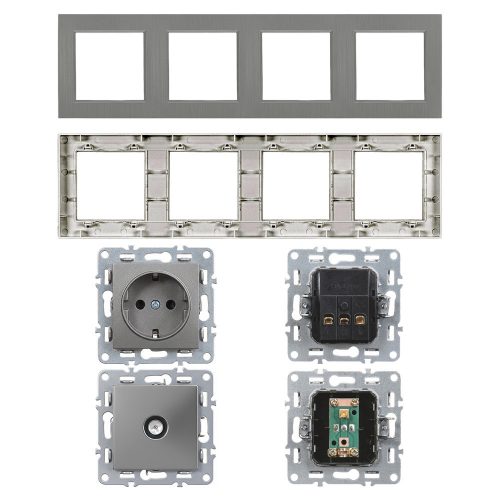 Nova IV kettő dugalj kettő TV csatlakozóval szürke szálcsiszolt kerettel