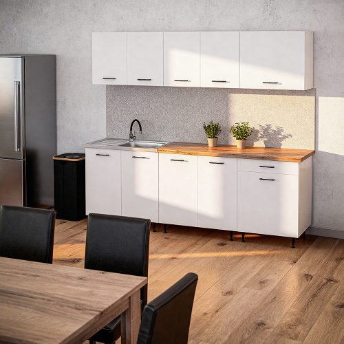 Primo 220 konyhabútor fehér, charlestone tölgy munkalappal