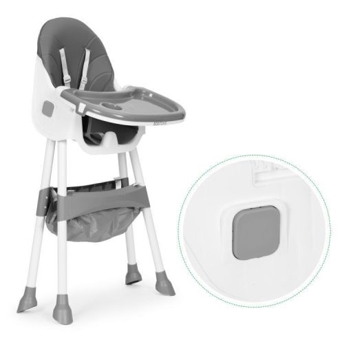 Gyerek etetőszék tálcával és kosárral 5 pontos biztonsági övvel szürke