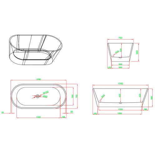Noa szabadon álló fürdőkád fekete
