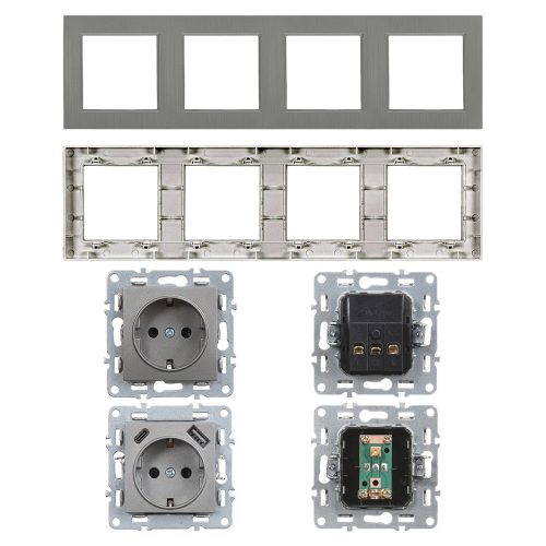 Nova IV kettő dugalj kettő USB csatlakozóval szürke szálcsiszolt kerettel