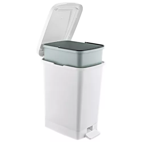 Slim Műanyag pedálos szemetes, fehér, belső vödörrel 15L