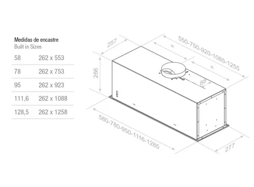 Pando EVO/1116 mm beépíthető páraelszívó, inox, EXTRA CSENDES, V.1050