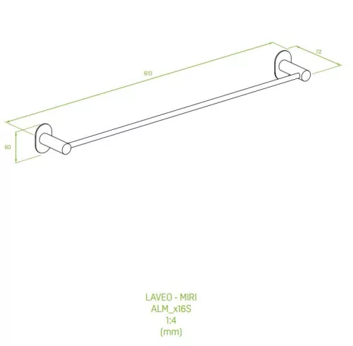 LAVEO MIRI törülköző tartó (60x610x72 mm) rögzítővel és ragasztóval, króm