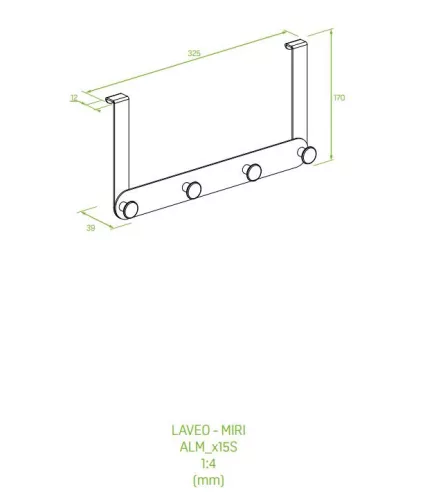 LAVEO MIRI törülköző tartó (60x610x72 mm) rögzítővel és ragasztóval, arany