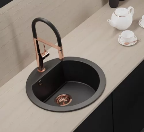 Laveo POLA álló csaptelep rugalmas kiömlővel, rose gold/matt fekete