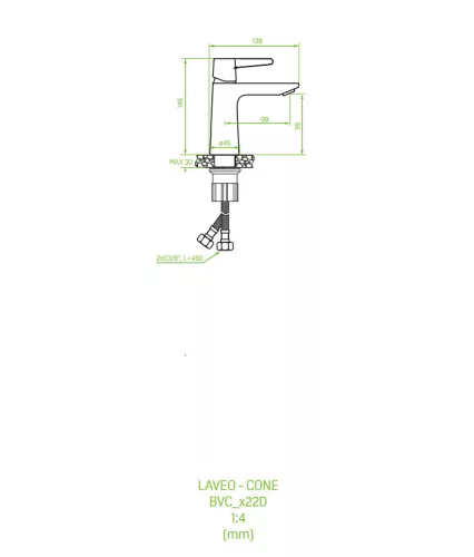 LAVEO CONE álló mosdócsap click-clack leeresztővel, króm