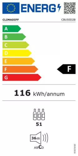 Climadiff Borhűtő CBU50D2B pult alá építhető, 51 palack