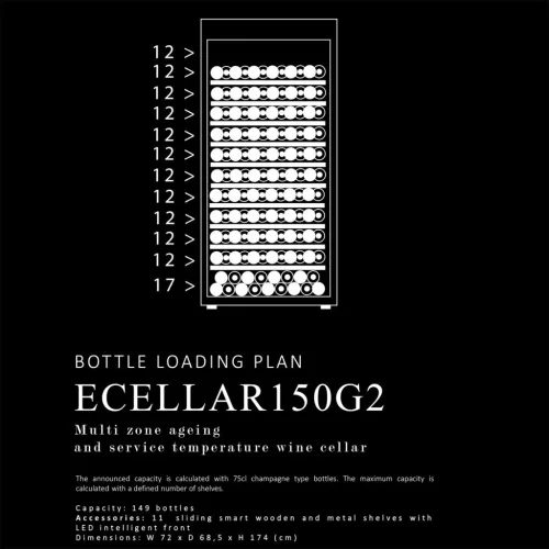 LaSommeliere Borhűtő ECELLAR 150 szabadonálló, 149 palack