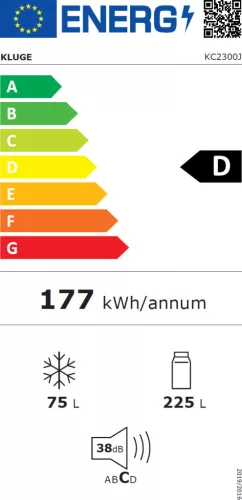 Kluge beépíthető kombi hűtőszekrény alul fagyasztóval, 225L/75L
