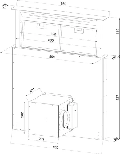 Kluge pultból kiemelkedő fekete páraelszívó, 90cm