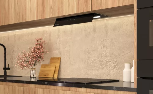 Kluge beépíthető fekete páraelszívó, 52cm, kihajtható fekete üvegpanel