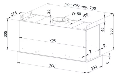 Kluge beépíthető fekete páraelszívó, 80cm