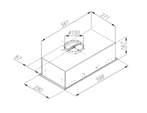 Kluge beépíthető fekete páraelszívó, 60cm, 17cm magas