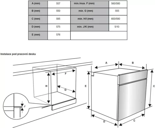 Kluge beépíthető multifunicós inox/fekete sütő, 78L