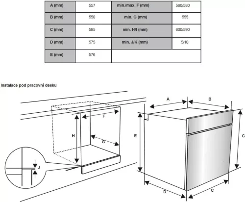 Kluge beépíthető multifonkciós fekete sütő, 75L