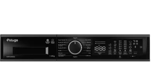 Kluge előltöltős mosógép, 60cm, SteamAssist 9Kg, fekete