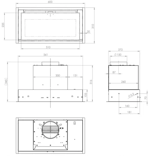 MONNO Su Mini White 60 cm beépíthető páraelszívó, fehér üveg