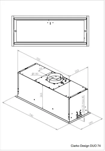MONNO Duo 74 cm beépíthető páraelszívó, fehér üveg