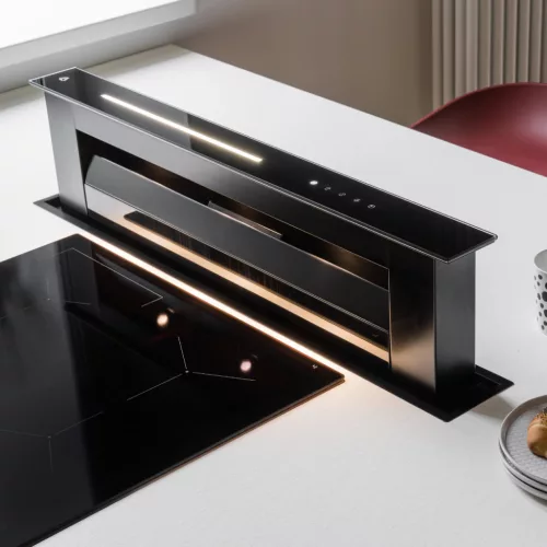 MONNO Moondraft Matte Black/Black Glass 90 pultból kiemelkedő páraelszívó, fekete