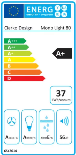 MONNO Mono Light 80 cm függesztett sziget páraelszívó, érintésmentes vezérlés, fekete