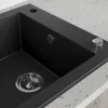 Laveo PIONIER minicsepptálcás szemcsés fekete mosogató automata dugókiemelős, helytakarékos szifonnal